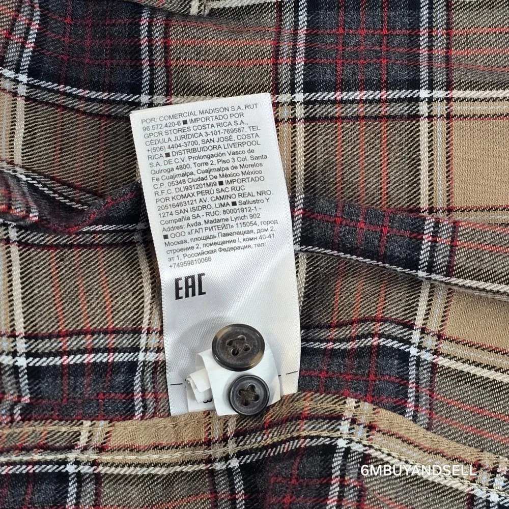 Banana Republic Mens L Plaid Flannel‎ Shirt Tan Brown Red NWT Cotton
